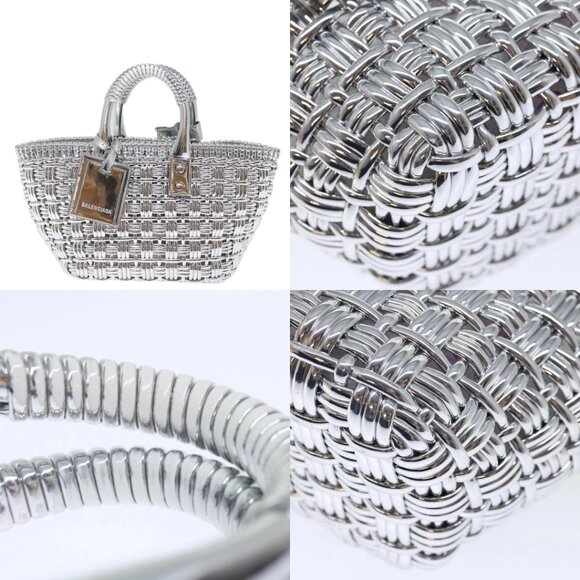 BALENCIAGA Bistro XS Hand Bag Wicker 2way Silver 671342 Auth 71589A - Picture 15 of 15